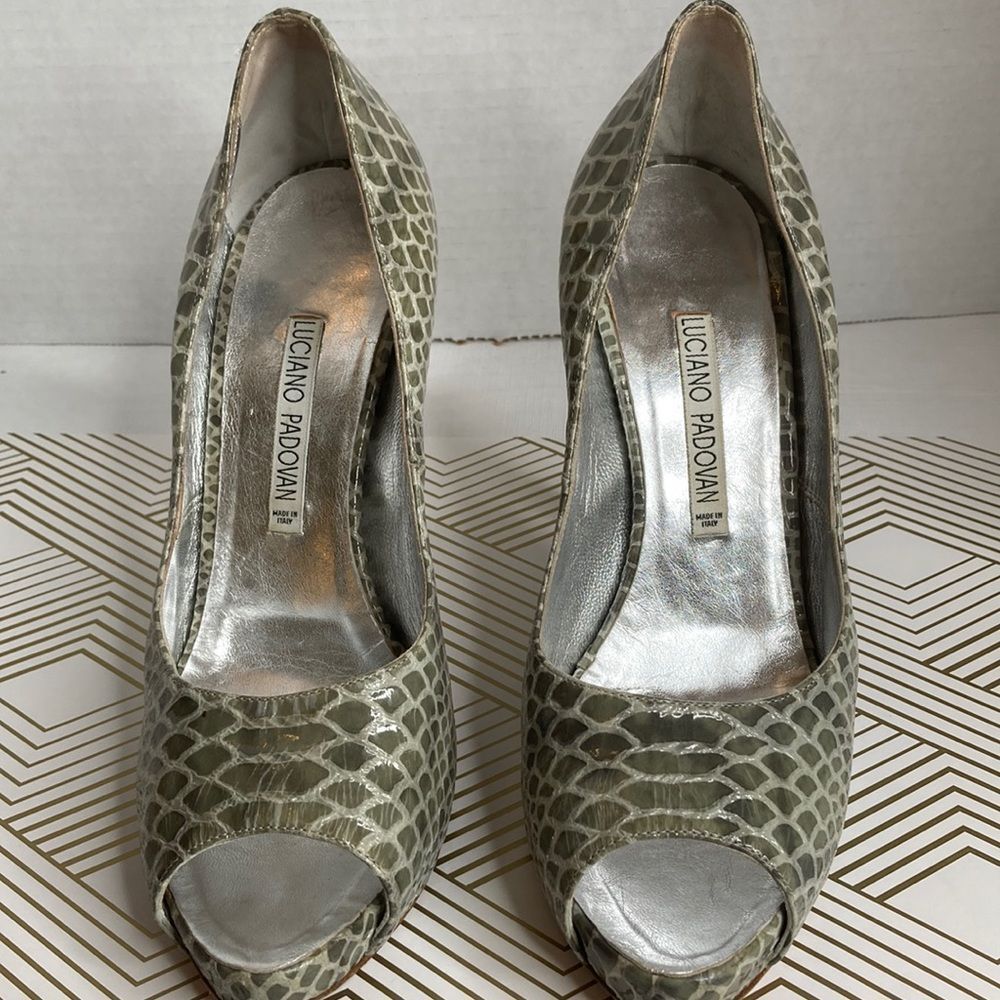 Luciano Padovan Platform Heels Leather Embossed Snakeskin Print Heels Shoes